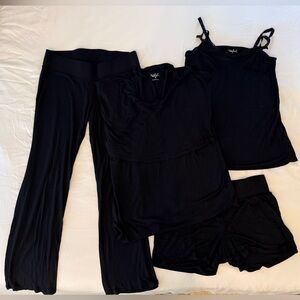 Isabel Maternity 4 Piece Black Lounge Set - Tank, Tee, Pants & Shorts